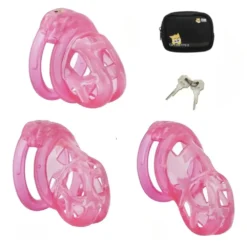 Gaiola de castidade macia rosa com estojo e chaves