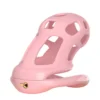 Gaiola de castidade de silicone rosa com fechadura embutida