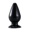 Plug anal cônico de gel macio preto com base em ventosa, visto de frente