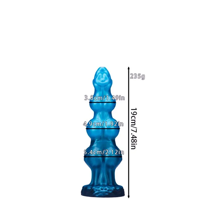 Medidas do plug anal dog knot tamanho P, 19 cm de comprimento e nós de 3,8, 4,9 e 5,4 cm