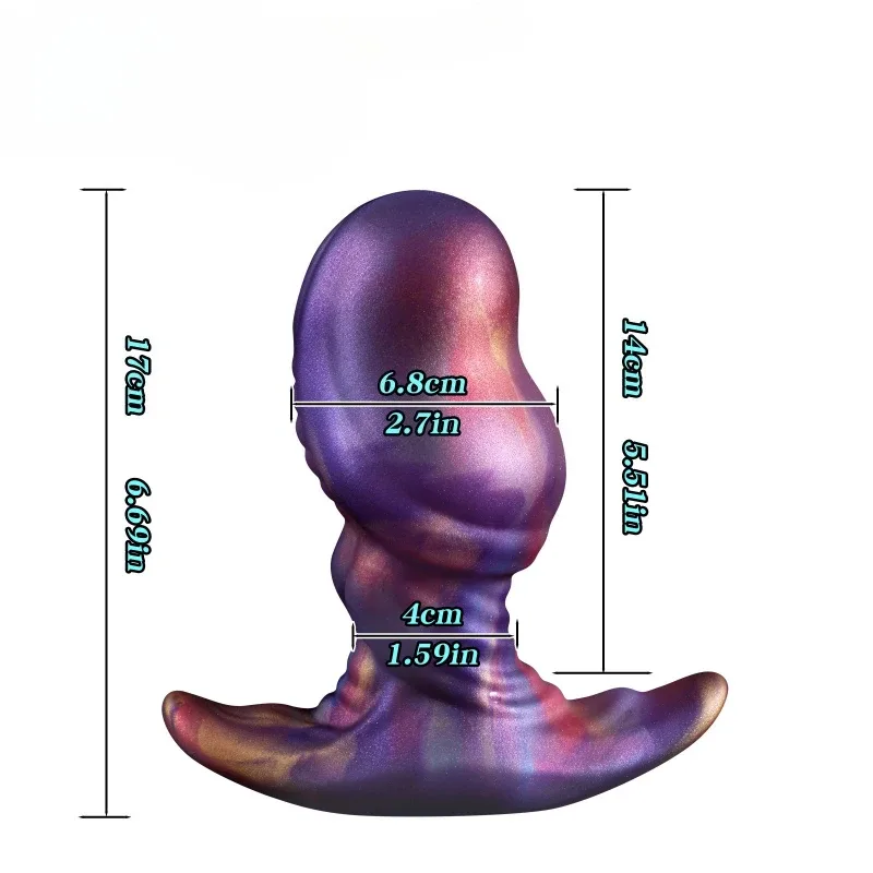 Medidas do plug anal base em T tamanho G, 17 cm de altura, 14 cm inseríveis e cabeça de 6,8 cm