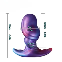 Medidas do plug anal base em T tamanho P, 12 cm de altura, 8,8 cm inseríveis e cabeça de 5 cm