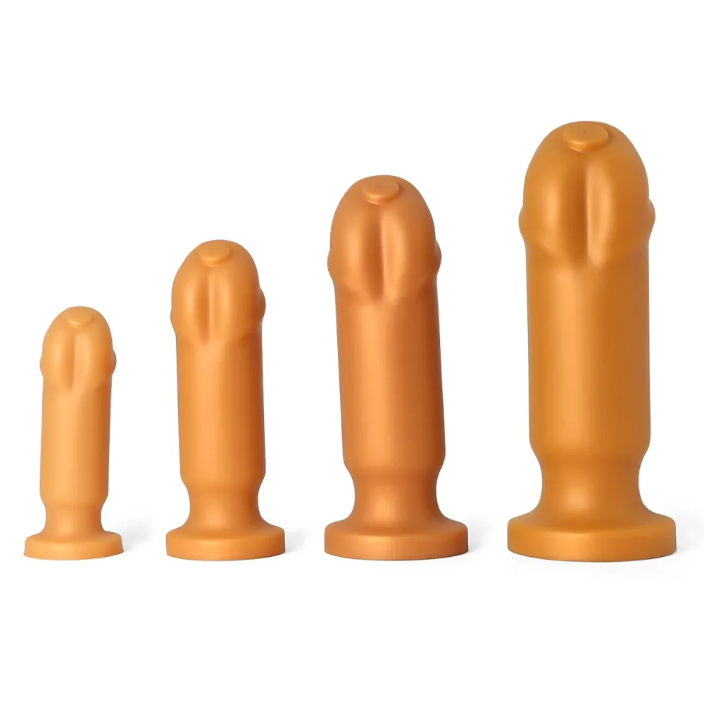 Os quatro tamanhos do plug anal glande lado a lado, do S ao XL