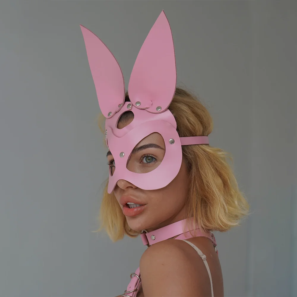 Bunny Mask Rabbit Ears Half Mask for Women Pink PU Leather Cosplay Costume Party Masquerade Halloween Bar Games Bunny Mask Rabbit Ears Half Mask for Women Pink PU Leather Cosplay Costume Party Masquerade Halloween Bar Games