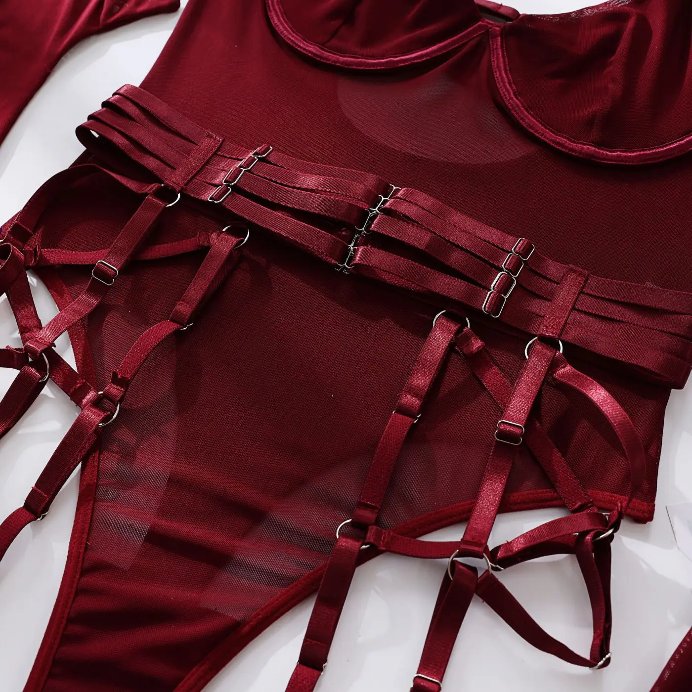 SINGREINY Sensual Sheath Solid Lingerie Rompers Fashion Oversleeve Strapless Slim Playsuits Women Sheer Mesh Sexy Bodysuits