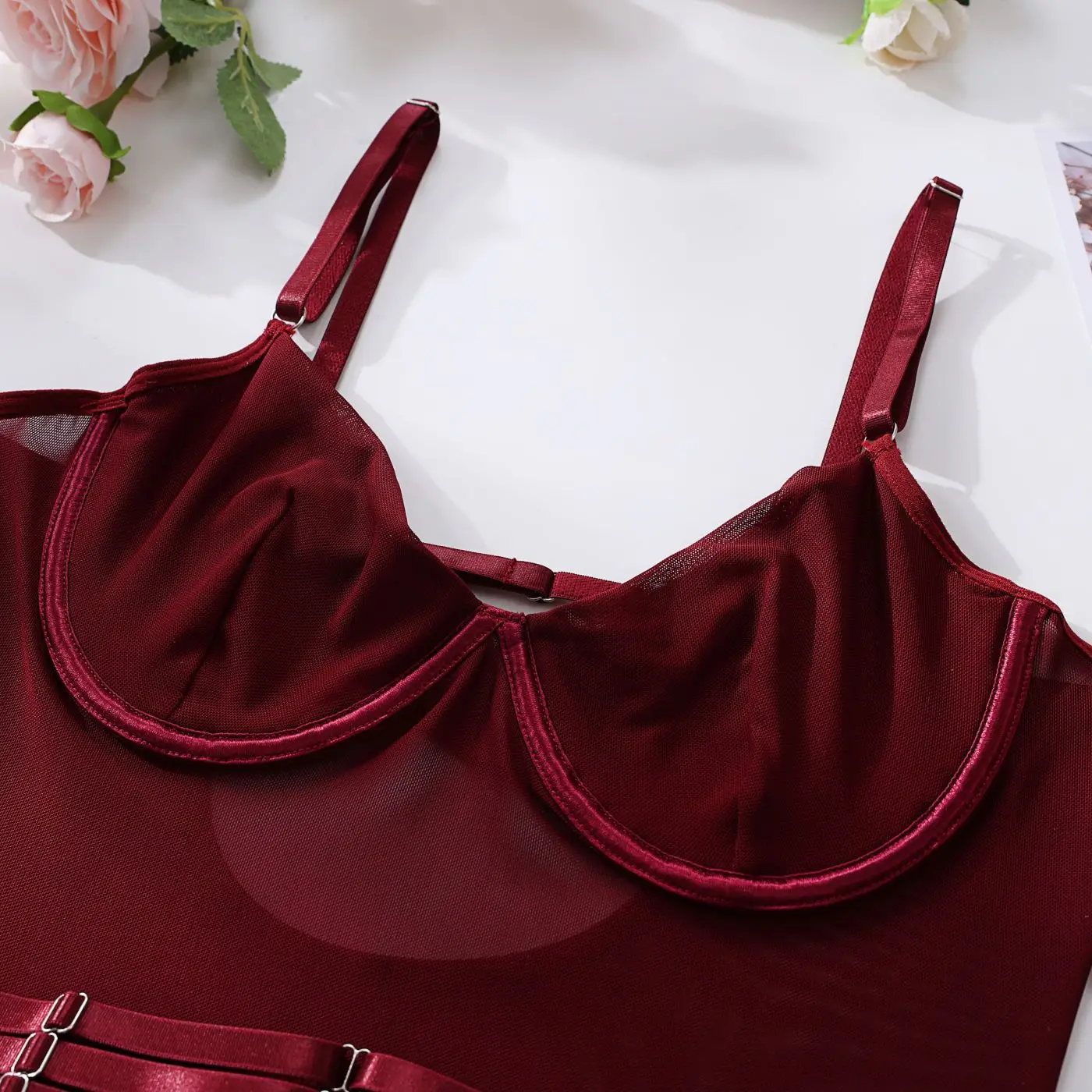 SINGREINY Sensual Sheath Solid Lingerie Rompers Fashion Oversleeve Strapless Slim Playsuits Women Sheer Mesh Sexy Bodysuits