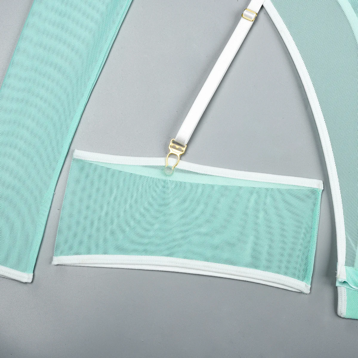 Elastic Mesh Perspective Contrasting Color Outer Cover With Long Sleeves And Camisole Jumpsuit Thin Yarn Bodysuits Women's FPL5