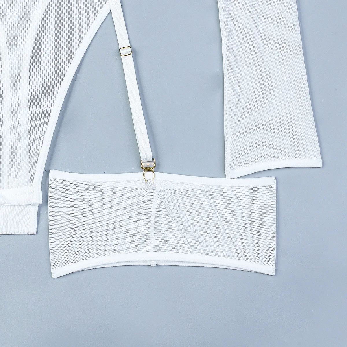 Elastic Mesh Perspective Contrasting Color Outer Cover With Long Sleeves And Camisole Jumpsuit Thin Yarn Bodysuits Women's FPL5