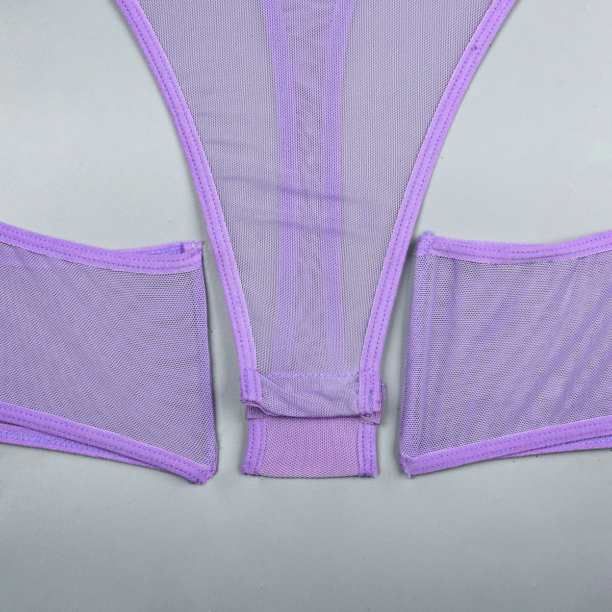 Elastic Mesh Perspective Contrasting Color Outer Cover With Long Sleeves And Camisole Jumpsuit Thin Yarn Bodysuits Women's FPL5