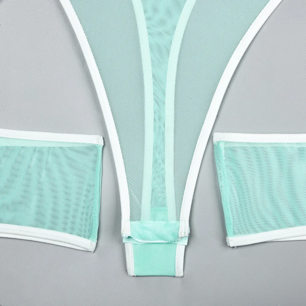 Elastic Mesh Perspective Contrasting Color Outer Cover With Long Sleeves And Camisole Jumpsuit Thin Yarn Bodysuits Women's FPL5