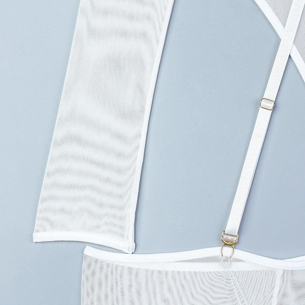 Elastic Mesh Perspective Contrasting Color Outer Cover With Long Sleeves And Camisole Jumpsuit Thin Yarn Bodysuits Women's FPL5