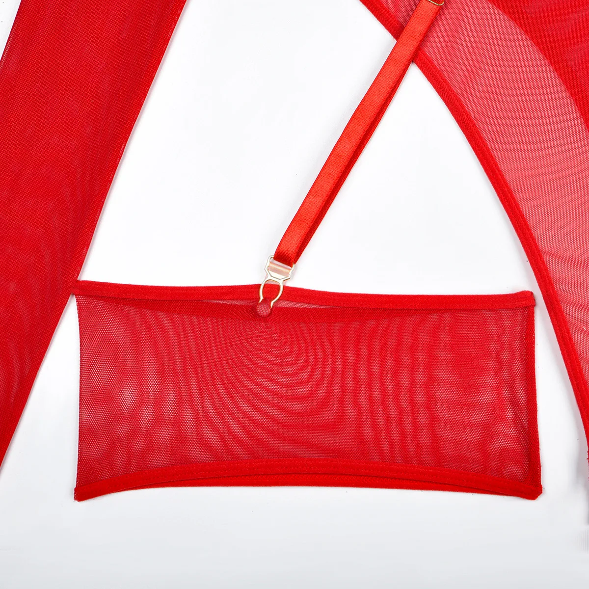 Elastic Mesh Perspective Contrasting Color Outer Cover With Long Sleeves And Camisole Jumpsuit Thin Yarn Bodysuits Women's FPL5