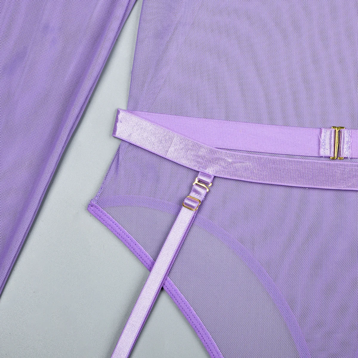 Elastic Mesh Perspective Contrasting Color Outer Cover With Long Sleeves And Camisole Jumpsuit Thin Yarn Bodysuits Women's FPL5