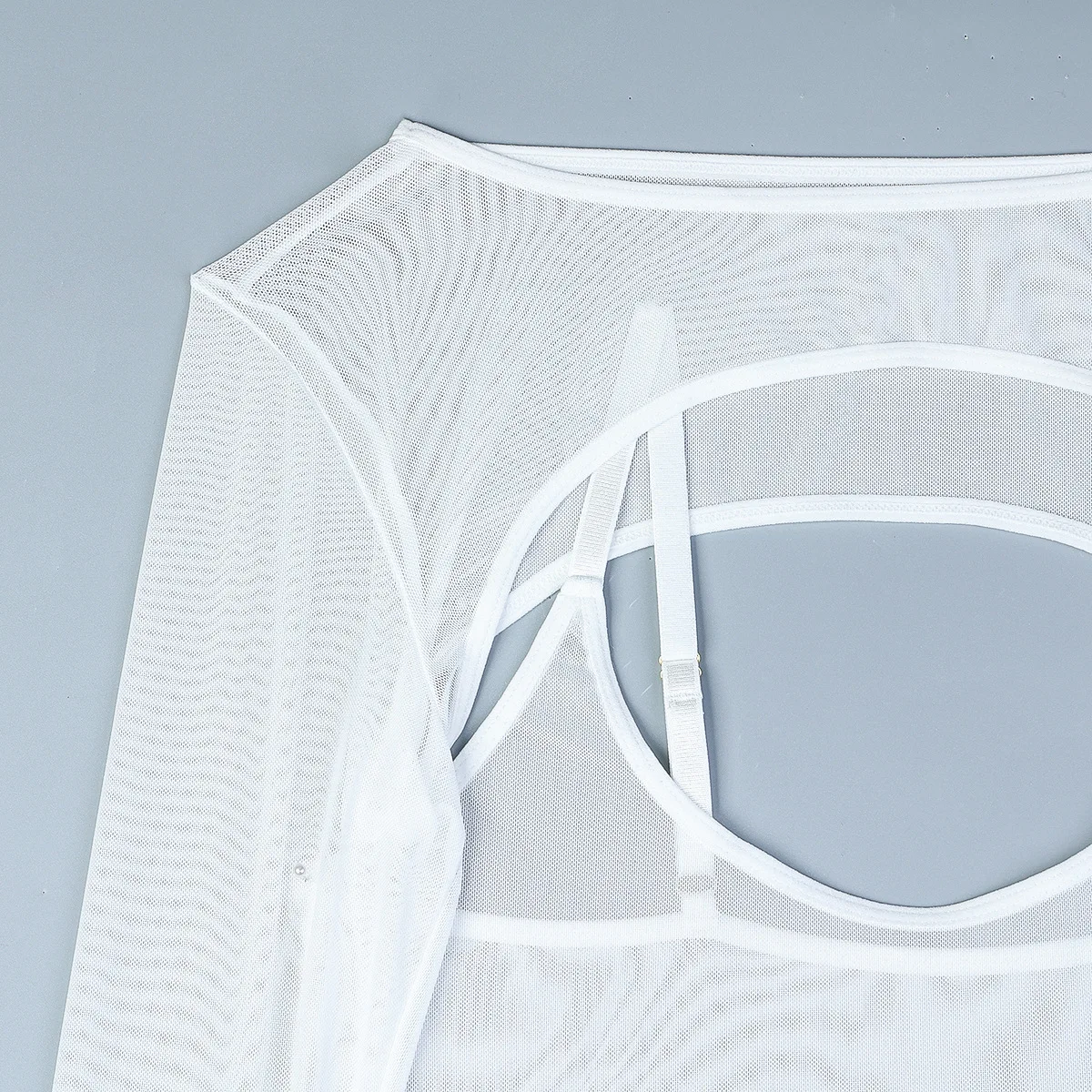 Elastic Mesh Perspective Contrasting Color Outer Cover With Long Sleeves And Camisole Jumpsuit Thin Yarn Bodysuits Women's FPL5