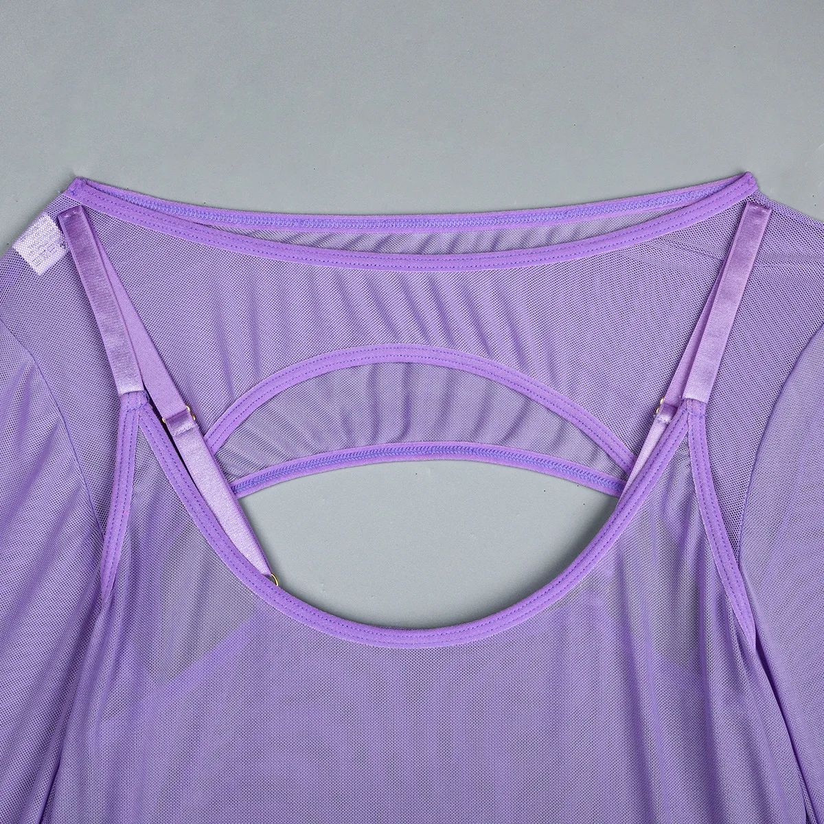 Elastic Mesh Perspective Contrasting Color Outer Cover With Long Sleeves And Camisole Jumpsuit Thin Yarn Bodysuits Women's FPL5