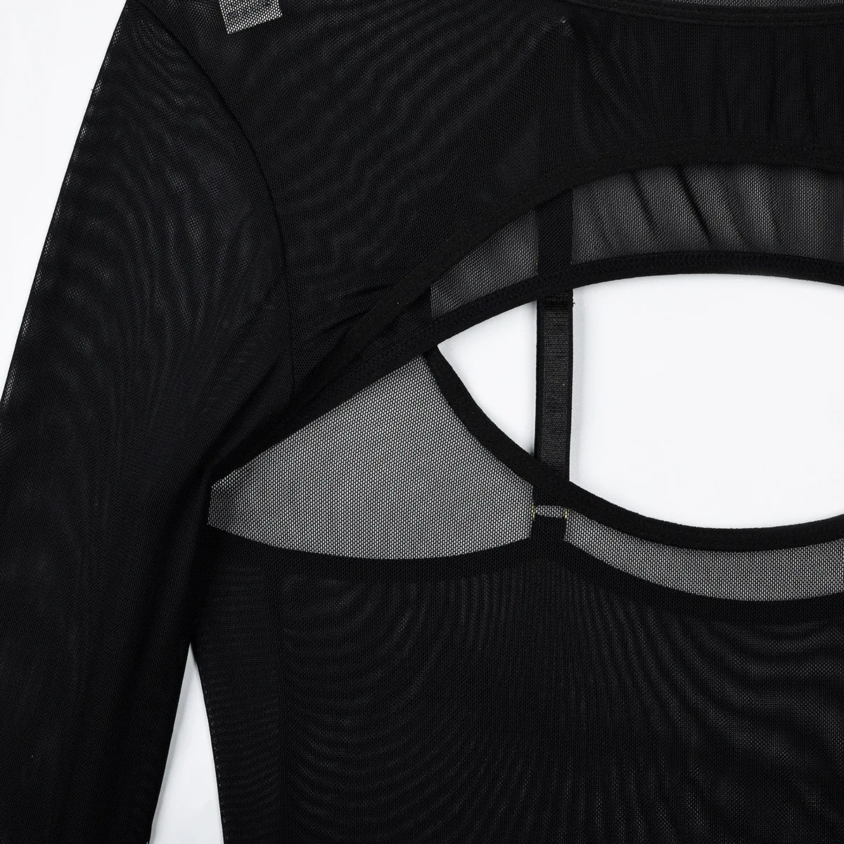 Elastic Mesh Perspective Contrasting Color Outer Cover With Long Sleeves And Camisole Jumpsuit Thin Yarn Bodysuits Women's FPL5