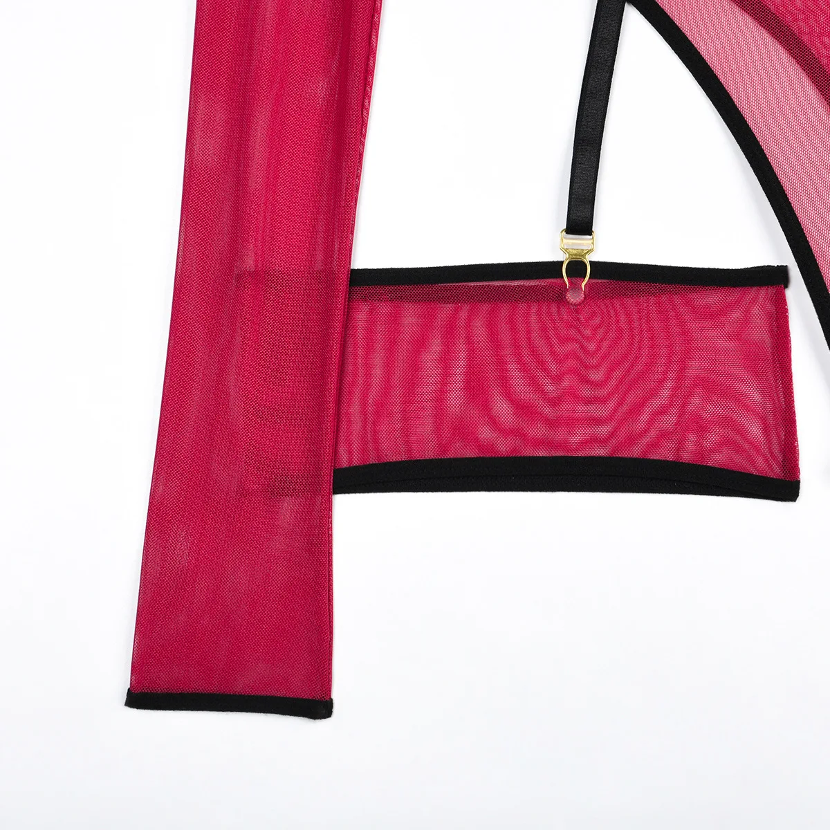 Elastic Mesh Perspective Contrasting Color Outer Cover With Long Sleeves And Camisole Jumpsuit Thin Yarn Bodysuits Women's FPL5