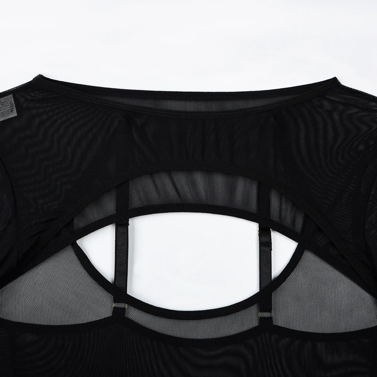 Elastic Mesh Perspective Contrasting Color Outer Cover With Long Sleeves And Camisole Jumpsuit Thin Yarn Bodysuits Women's FPL5