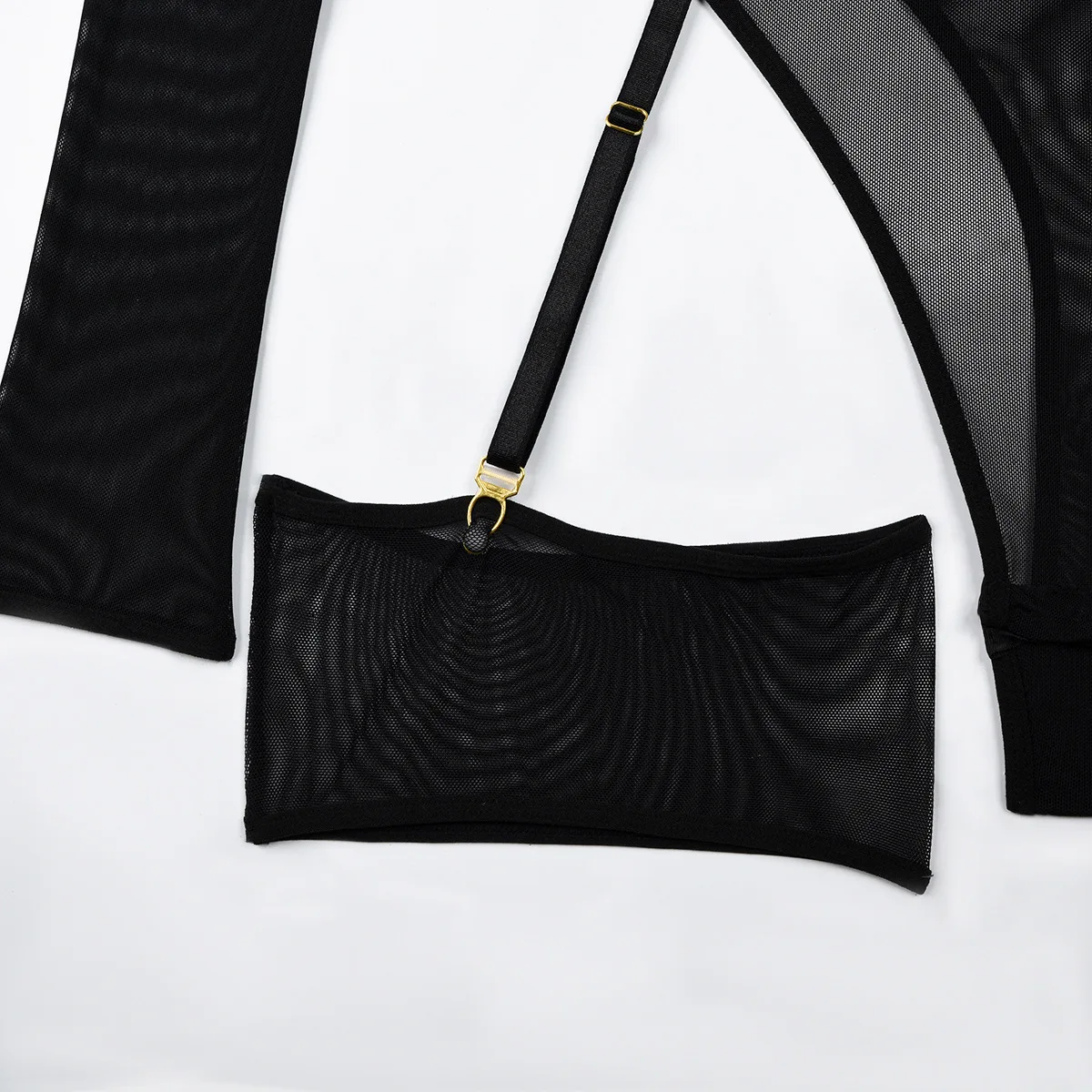 Elastic Mesh Perspective Contrasting Color Outer Cover With Long Sleeves And Camisole Jumpsuit Thin Yarn Bodysuits Women's FPL5