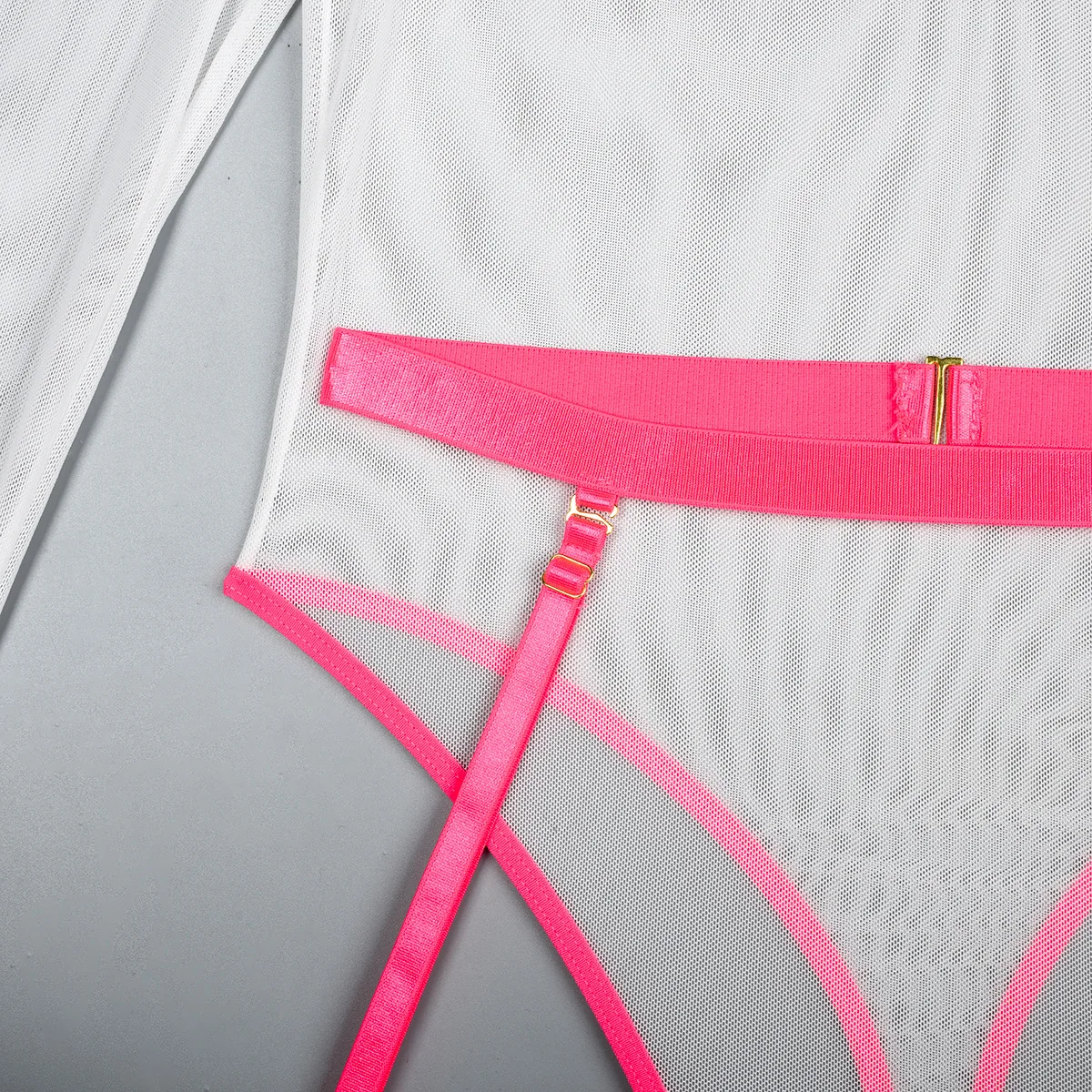 Elastic Mesh Perspective Contrasting Color Outer Cover With Long Sleeves And Camisole Jumpsuit Thin Yarn Bodysuits Women's FPL5