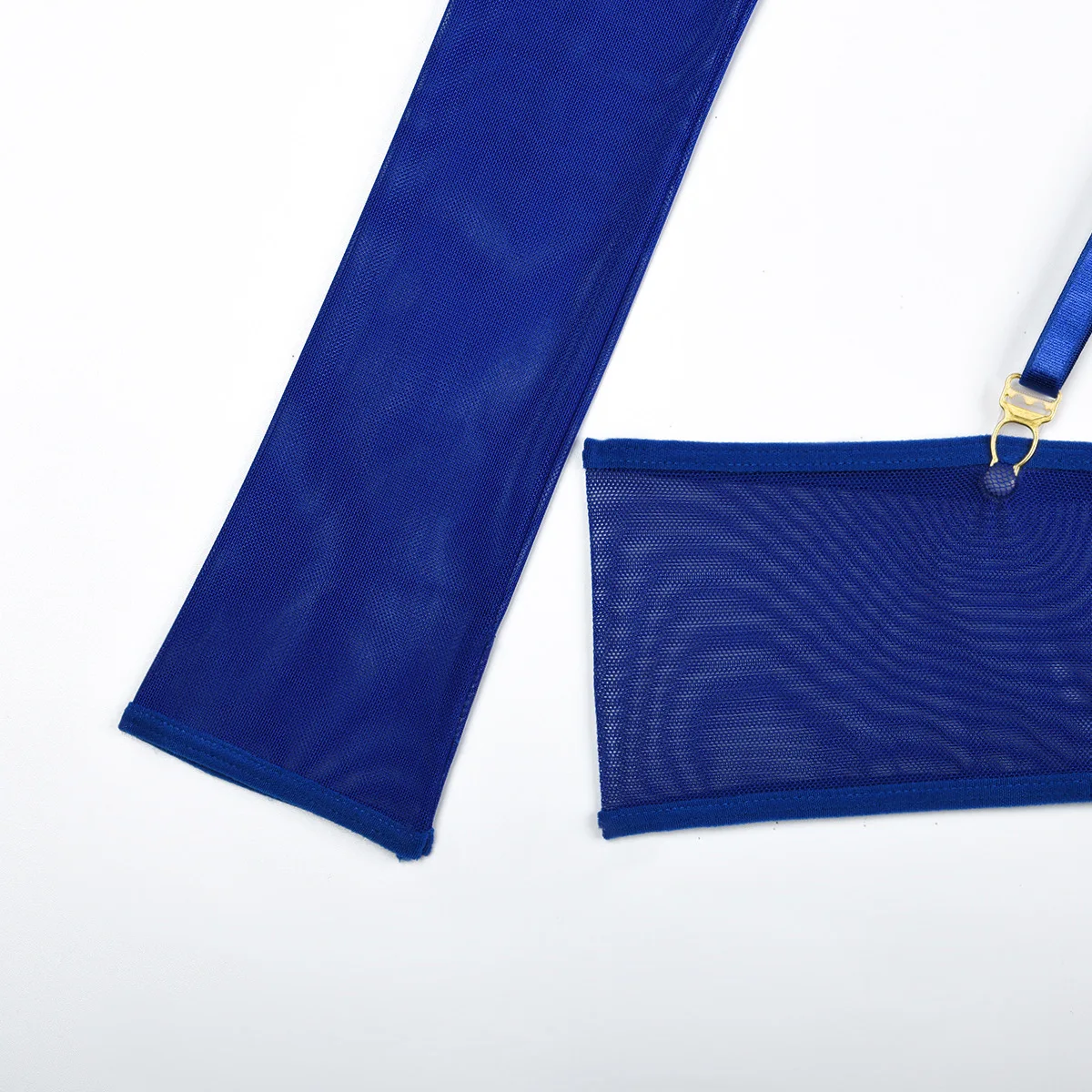 Elastic Mesh Perspective Contrasting Color Outer Cover With Long Sleeves And Camisole Jumpsuit Thin Yarn Bodysuits Women's FPL5