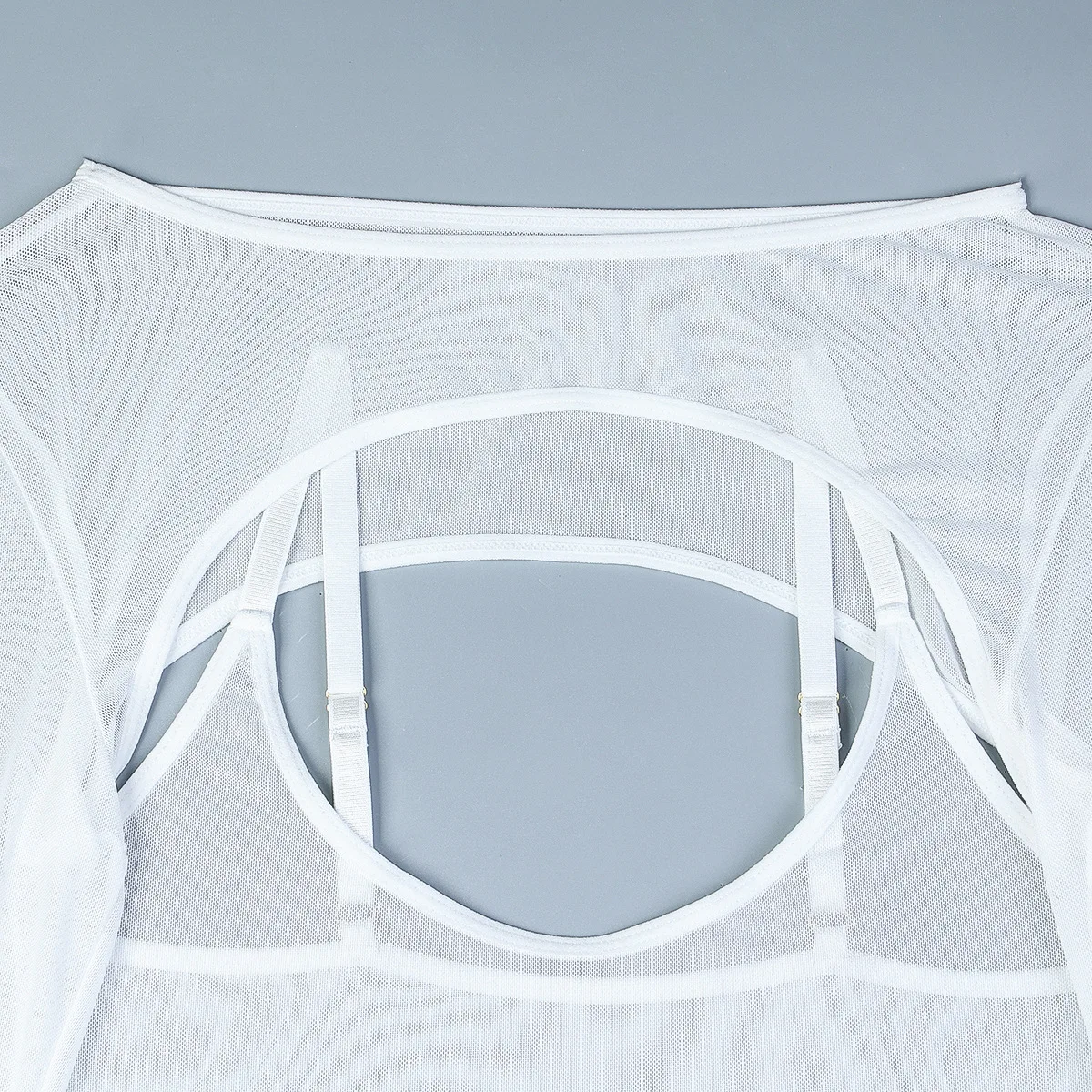 Elastic Mesh Perspective Contrasting Color Outer Cover With Long Sleeves And Camisole Jumpsuit Thin Yarn Bodysuits Women's FPL5