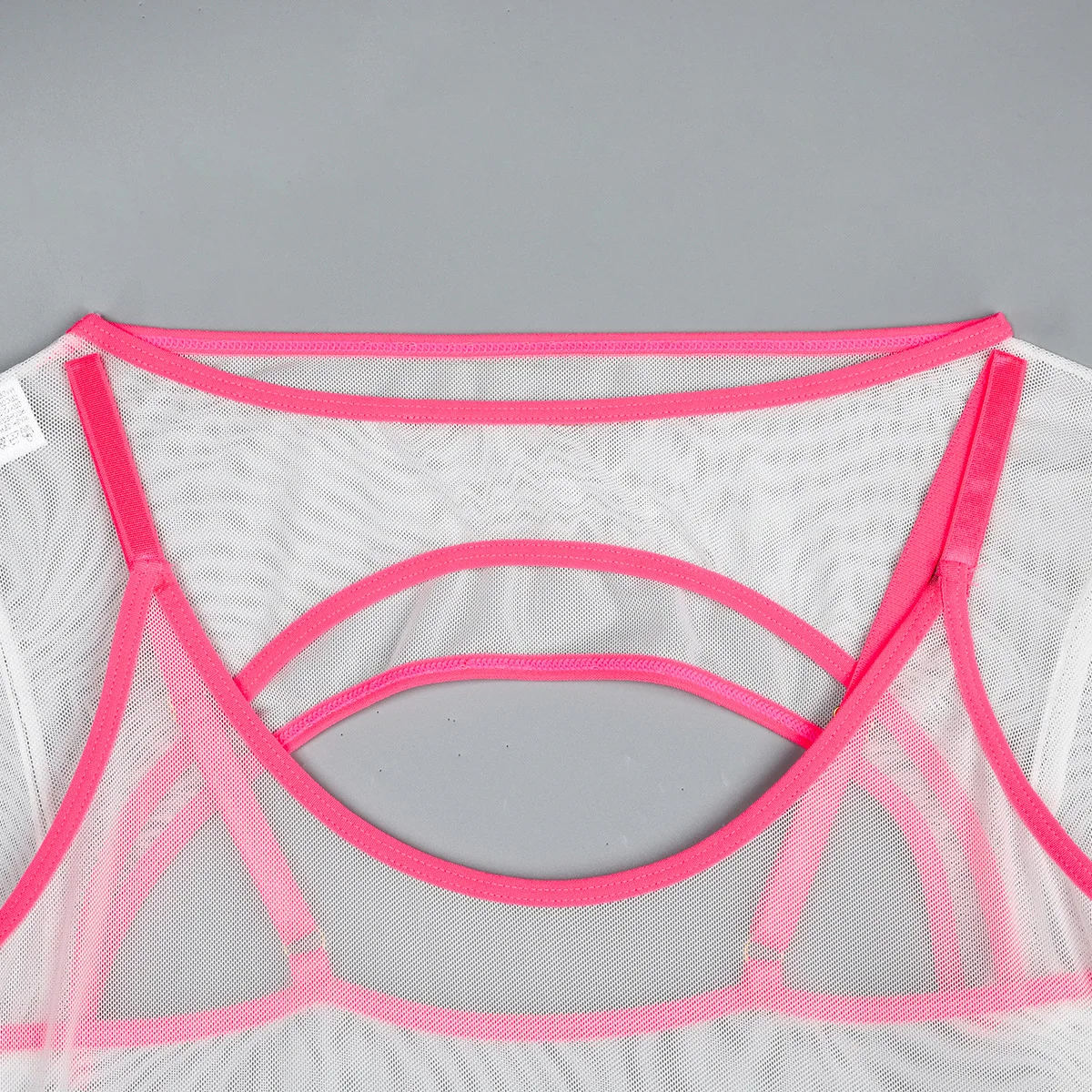 Elastic Mesh Perspective Contrasting Color Outer Cover With Long Sleeves And Camisole Jumpsuit Thin Yarn Bodysuits Women's FPL5