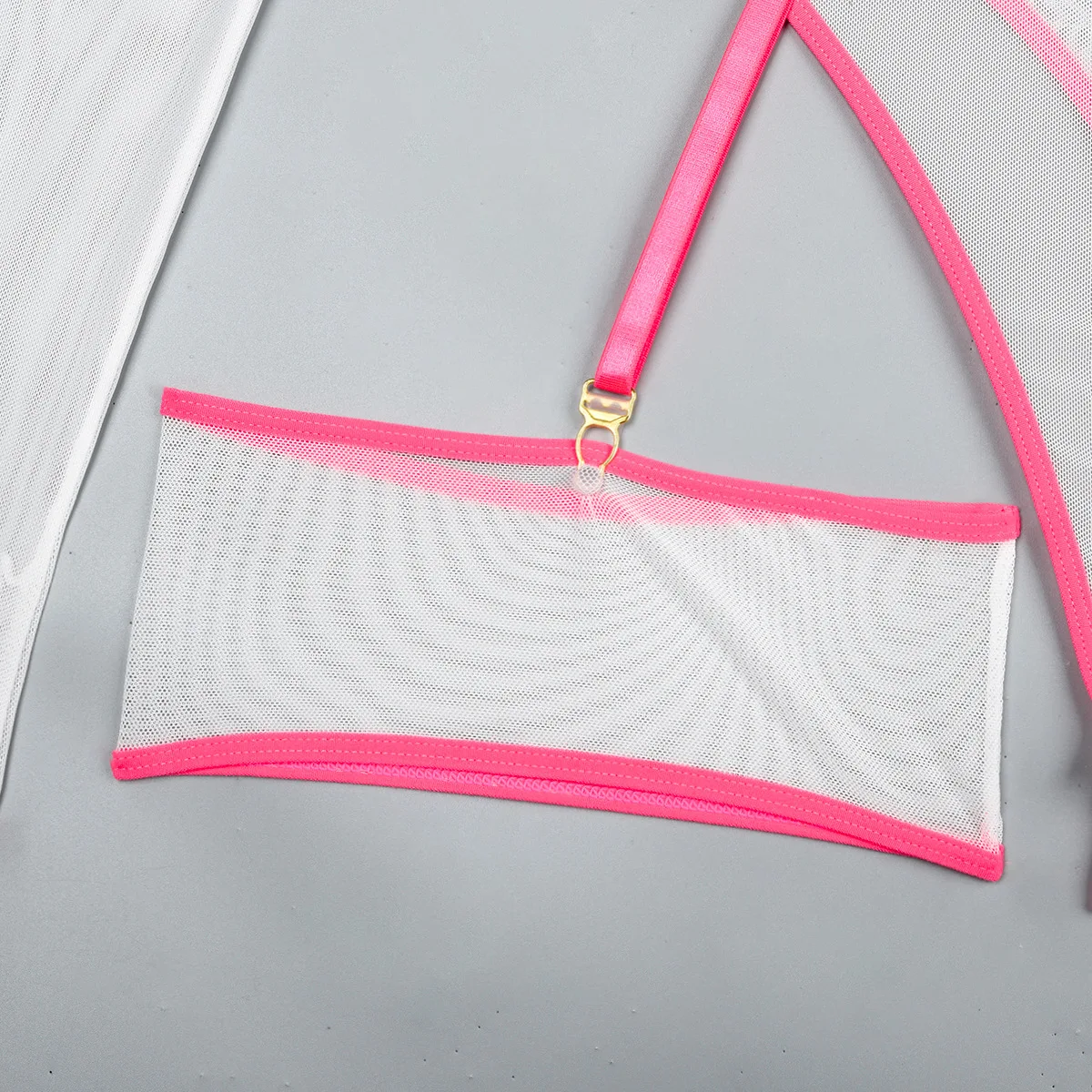 Elastic Mesh Perspective Contrasting Color Outer Cover With Long Sleeves And Camisole Jumpsuit Thin Yarn Bodysuits Women's FPL5