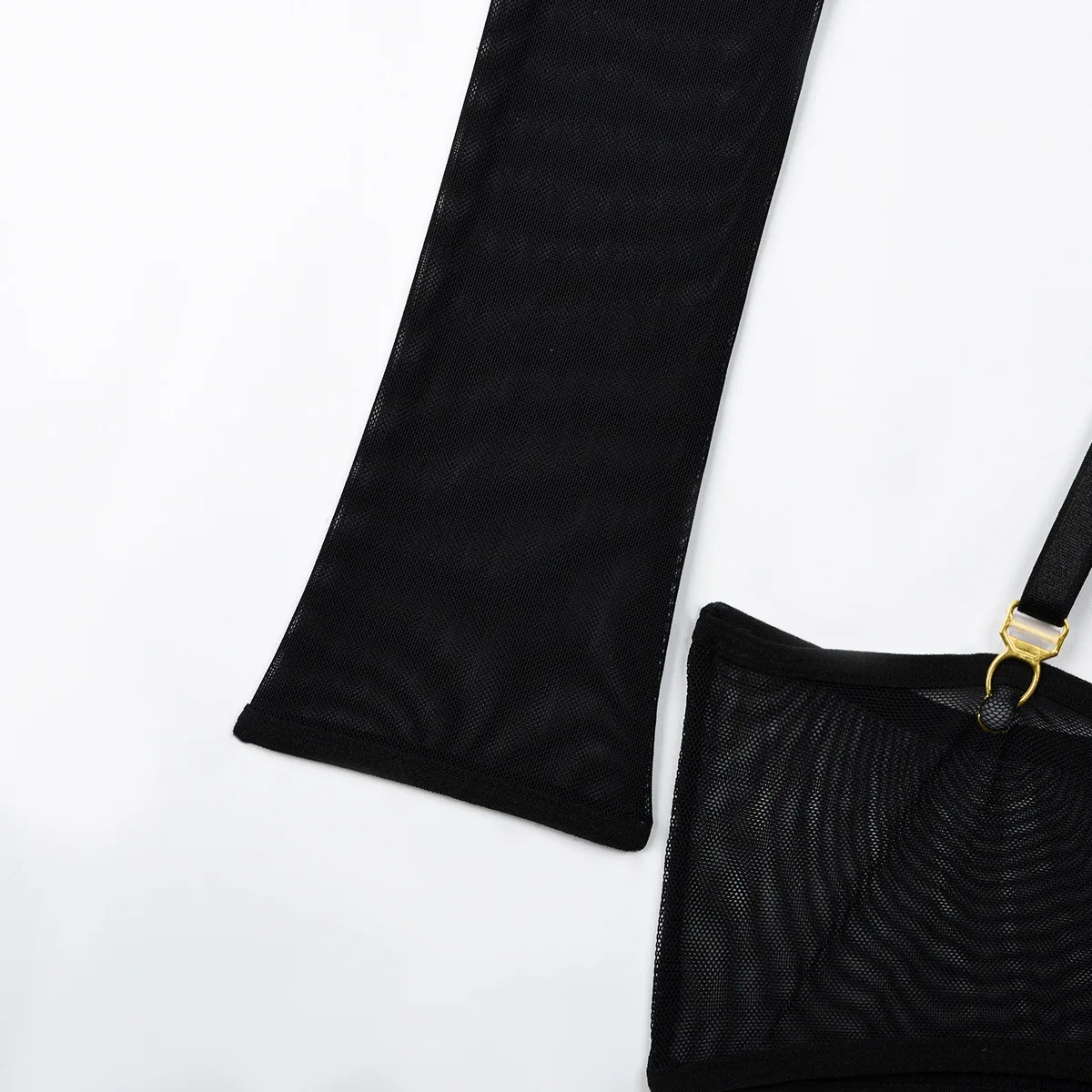 Elastic Mesh Perspective Contrasting Color Outer Cover With Long Sleeves And Camisole Jumpsuit Thin Yarn Bodysuits Women's FPL5