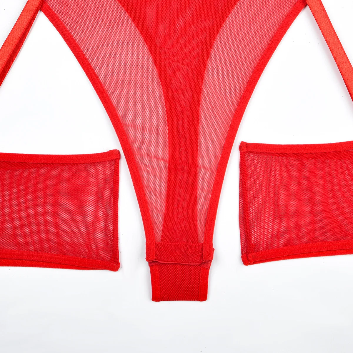 Elastic Mesh Perspective Contrasting Color Outer Cover With Long Sleeves And Camisole Jumpsuit Thin Yarn Bodysuits Women's FPL5