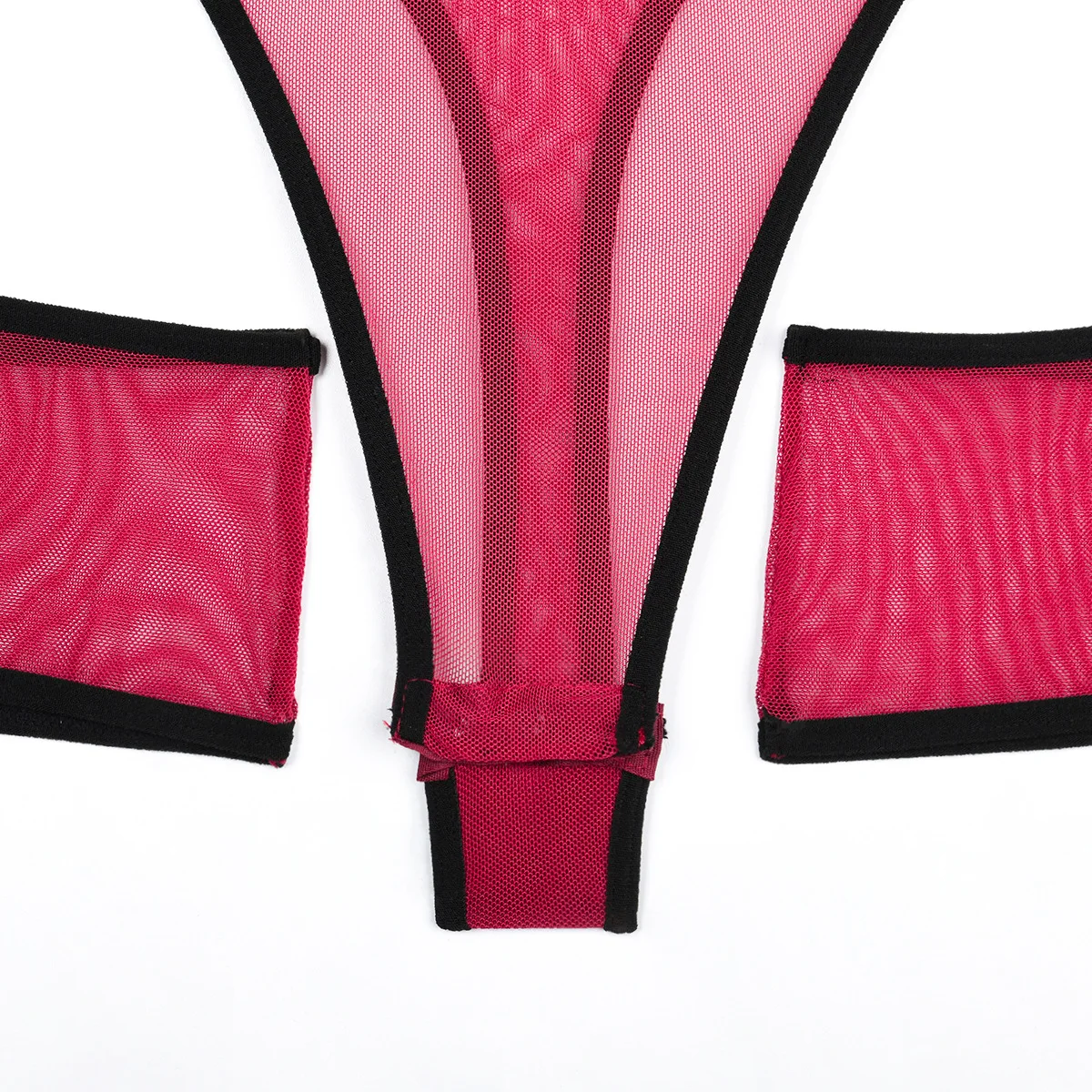 Elastic Mesh Perspective Contrasting Color Outer Cover With Long Sleeves And Camisole Jumpsuit Thin Yarn Bodysuits Women's FPL5