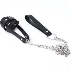 Anel Peniano Couro com Coleira Ball Stretcher With Leash
