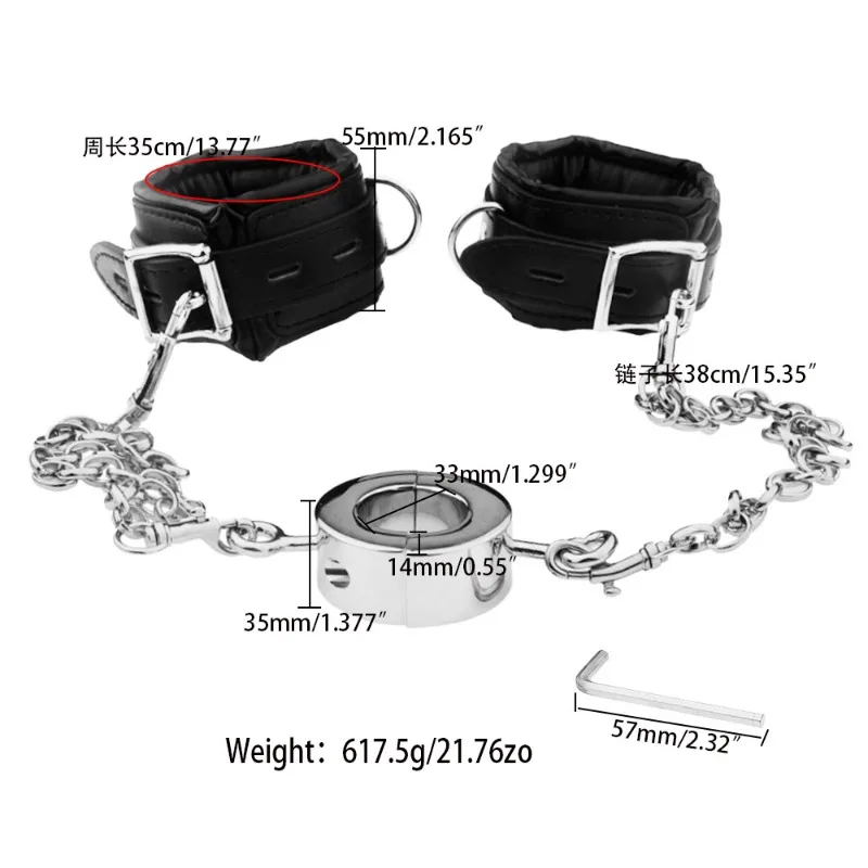 Stainless Steels Male Ball Stretcher With Leather Handcuff Ankle cuffs Penis Lock Metal Scrotum Pendant Cock Ring BDSM Sex Toys