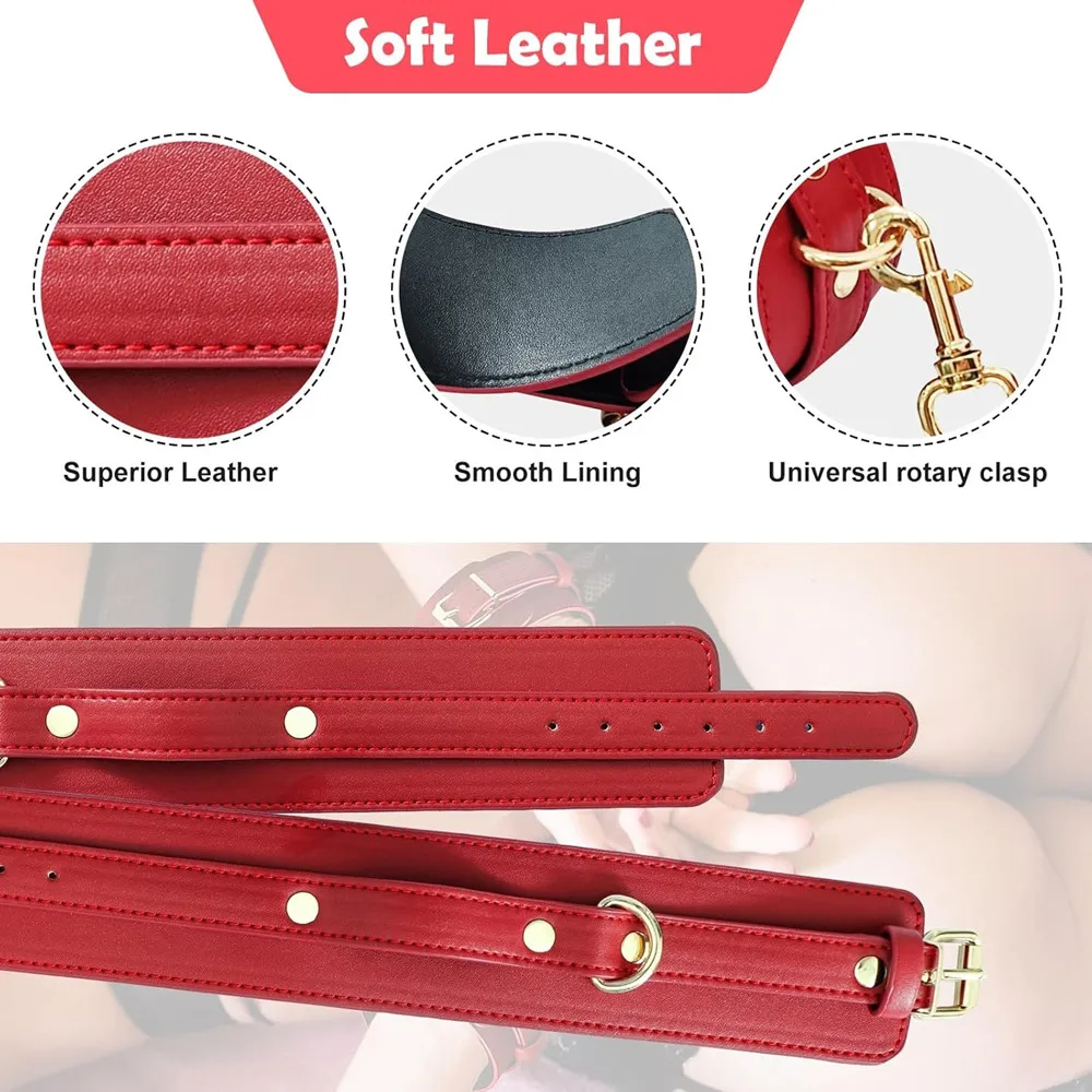 Sex Bondage BDSM Kit Sexy Slave Adjustable Leather Hand Ankle Cuffs Choker with Leash for Couple SM Sex Games Tool Cosplay Toys Sex Bondage BDSM Kit Sexy Slave Adjustable Leather Hand Ankle Cuffs Choker with Leash for Couple SM Sex Games Tool Cosplay Toys