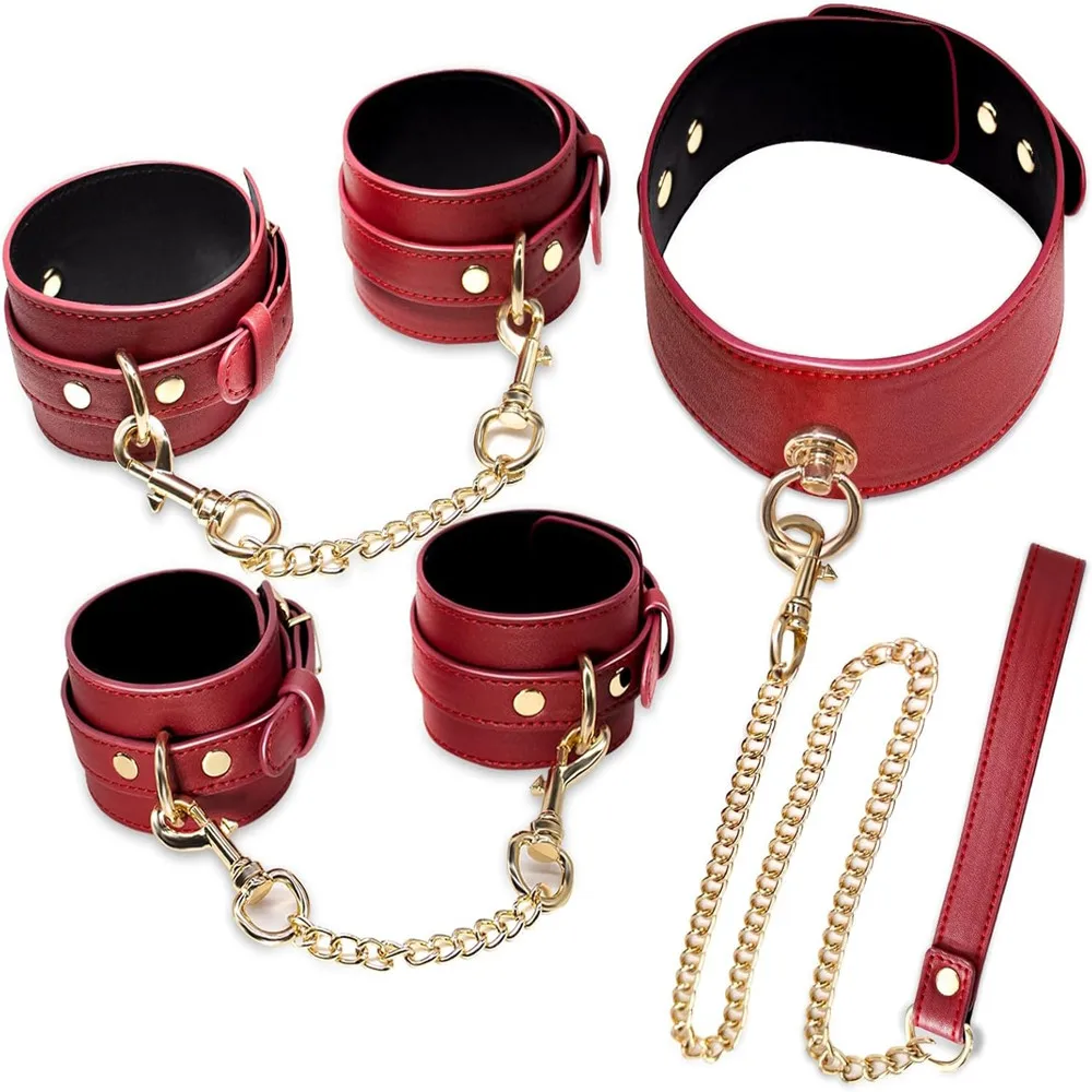 Sex Bondage BDSM Kit Sexy Slave Adjustable Leather Hand Ankle Cuffs Choker with Leash for Couple SM Sex Games Tool Cosplay Toys Sex Bondage BDSM Kit Sexy Slave Adjustable Leather Hand Ankle Cuffs Choker with Leash for Couple SM Sex Games Tool Cosplay Toys