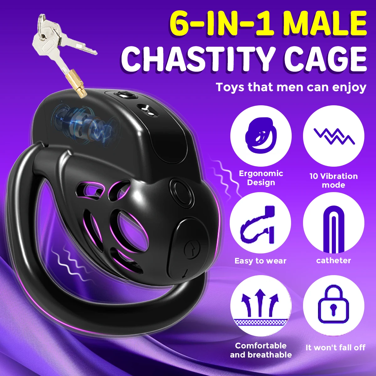 HESEKS Remote Control Vibrating Chastity Lock Male Chastity Penis Lock Abstinence Bondage Adult Erotic Sex Toys for Men 18+