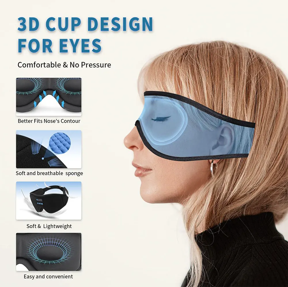 Mask For Sleep Headphones Bluetooth 3D Eye Mask Music Play Sleeping Headphones with Built-in HD Speaker Mask For Sleep Headphones Bluetooth 3D Eye Mask Music Play Sleeping Headphones with Built-in HD Speaker
