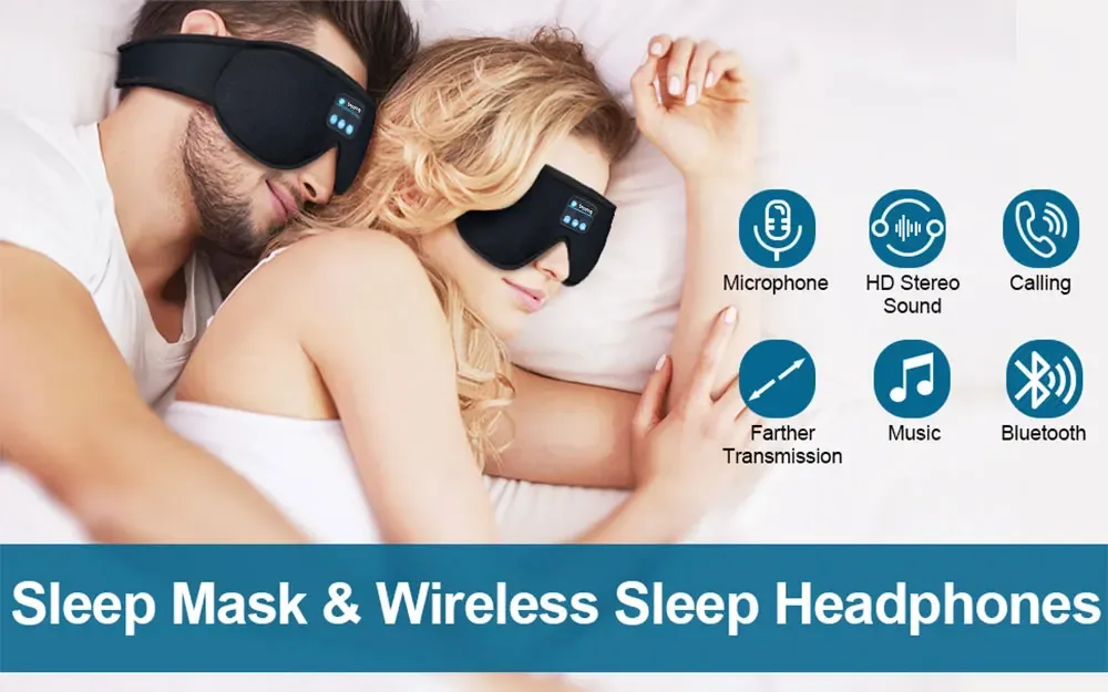 Casal usando máscara Bluetooth com fone e microfone embutidos