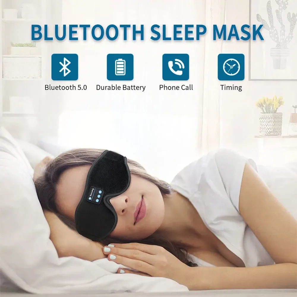 Mulher deitada usando sleep mask Bluetooth 5.0