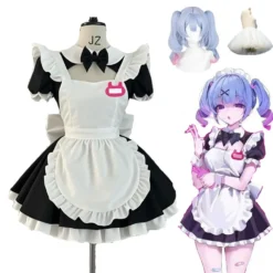 Cosplay Miku Rabbit Hole com vestido de maid, peruca azul e anágua branca