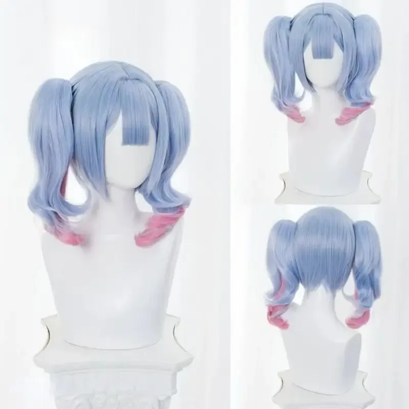 Peruca Miku Rabbit Hole azul com maria chiquinha e pontas rosa
