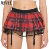 Minissaia Xadrez Colegial Garter Plissada
