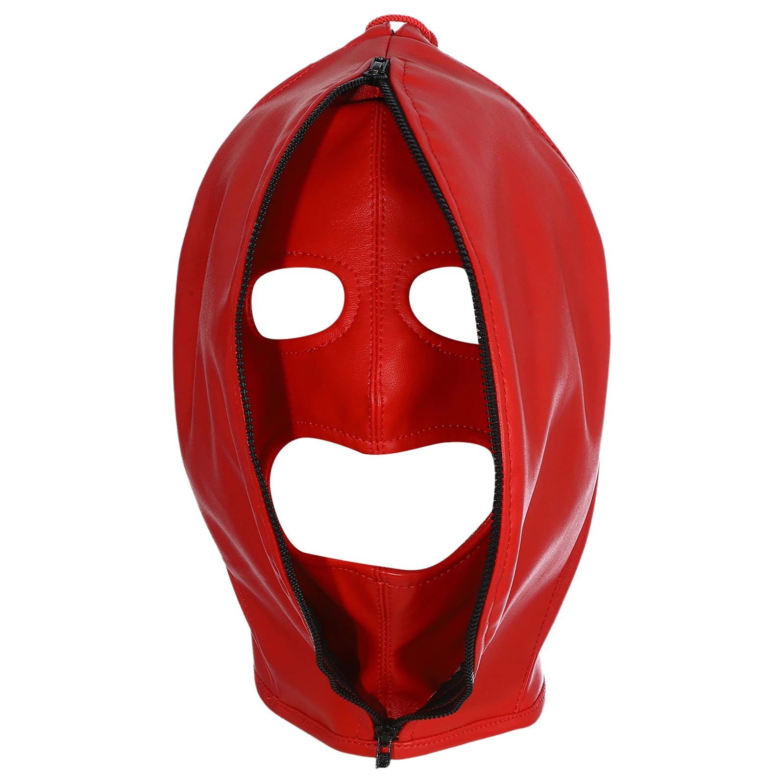 Capuz Máscara Facial Couro Zíper Ajustável Bondage - Imagem 5