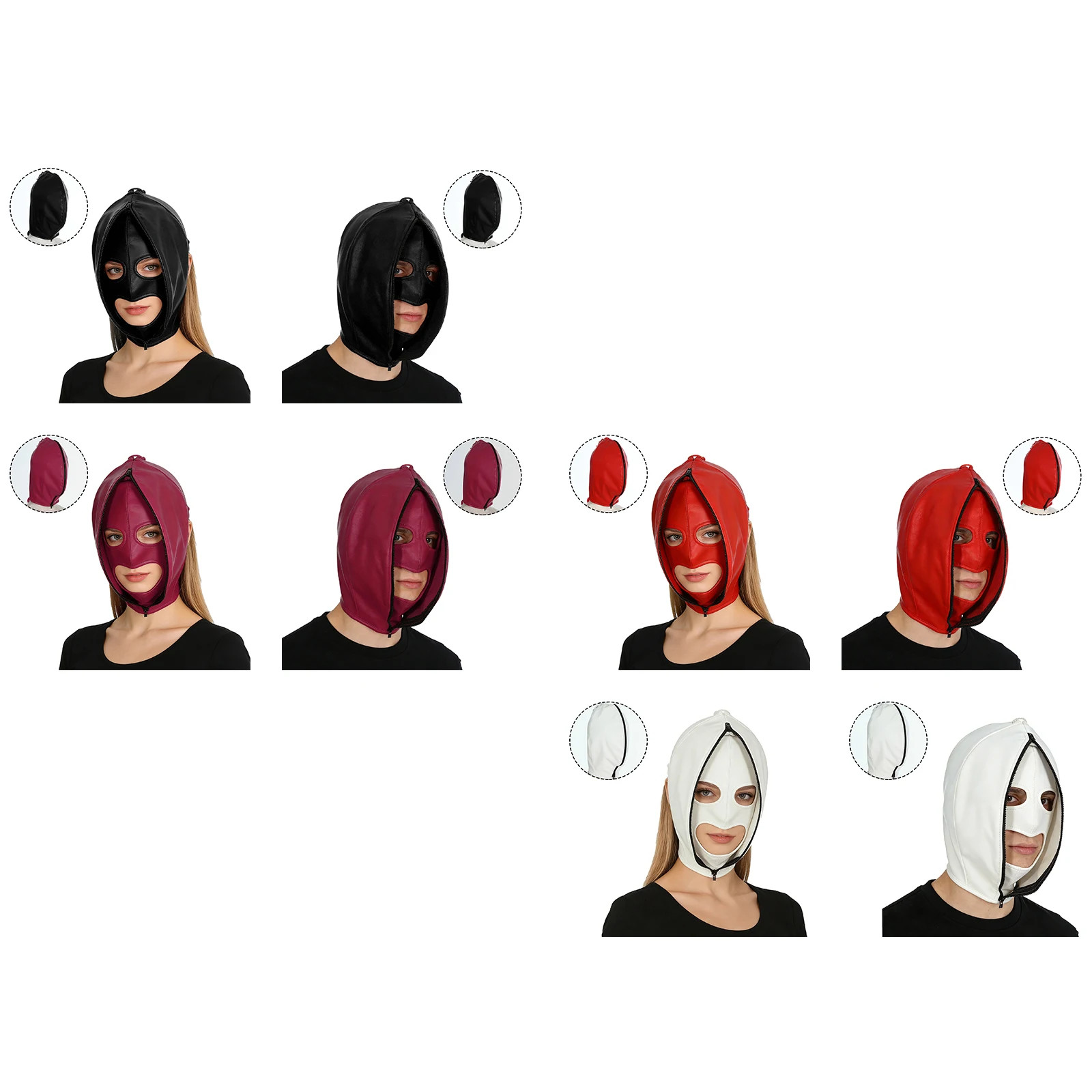 Capuz Máscara Facial Couro Zíper Ajustável Bondage - Imagem 6