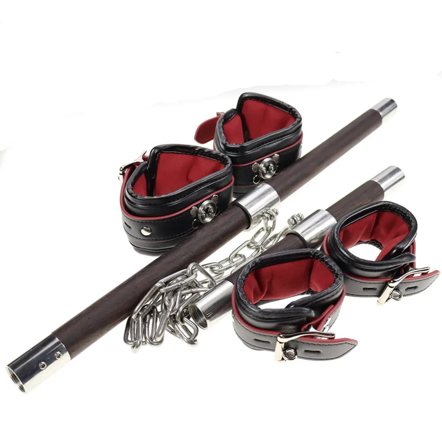 Spreader Bar Dupla de Madeira Algemas Tornozeleiras Couro Cadeado - Imagem 5