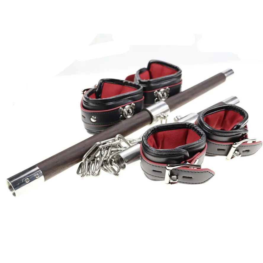 Spreader Bar Dupla de Madeira Algemas Tornozeleiras Couro Cadeado - Imagem 6