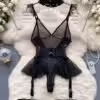 Lingerie Cintura Modeladora e Cinta Liga Decote V Sexy Underbody