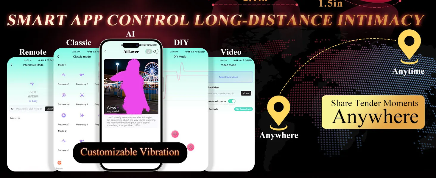 Modos do aplicativo do anel peniano vibratório: remoto, clássico, IA, DIY e vídeo