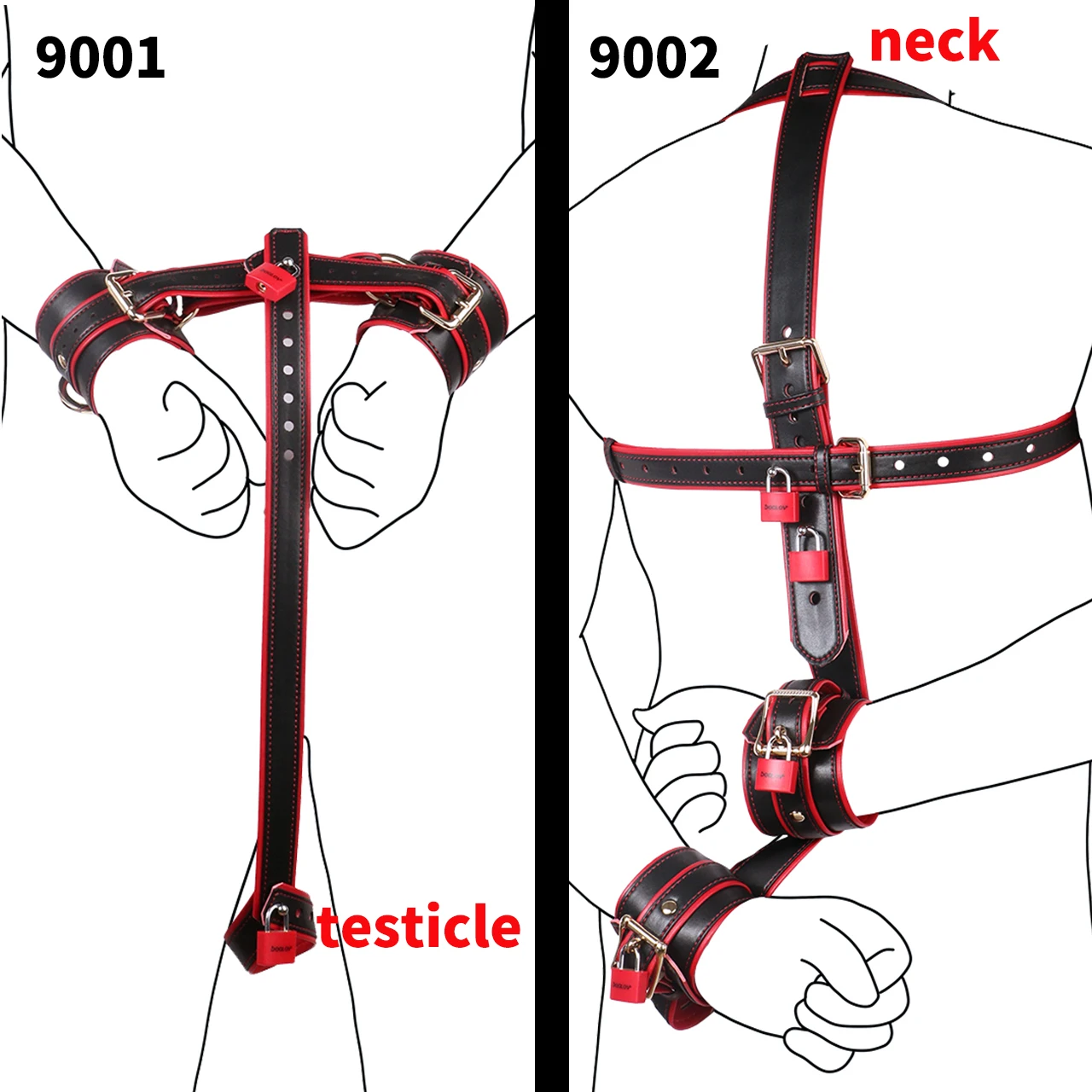 Arnês Cativo | Bondage Masculino de Couro Algema de Testículos e Pulsos - Imagem 2