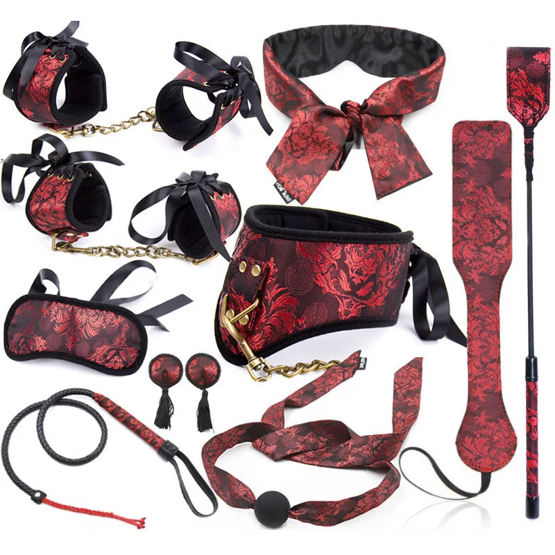 Renascença: Kit Bondage de Luxo em Brocado Floral Vermelho e Preto